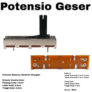 Potensio Geser Balance 3.5cm 3 pin B50k Mono Kaki 2-1 Slide 3.5 cm Mixer 503