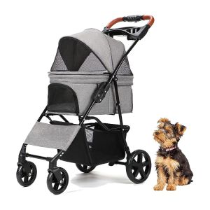 Dog Stroller Foldable Pet Trolley Cat and Dog Stroller Outdoor Foldable Travel Stroller Pet Push Storage Basket For Cats Dogs