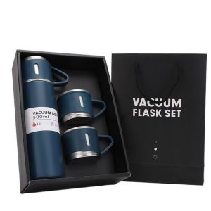 CHENJIE 304 Stainless Steel Vacuum Insulated Bottle Set 500ml Business Style Vacuum Flask Mug with Cup Thermal Bottle Gift