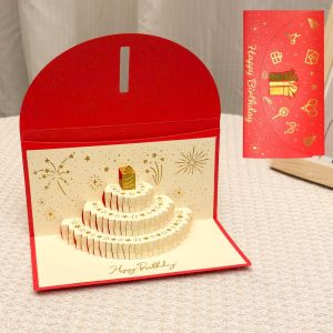 NANMEN Foldable Birthday Red Envelope Greeting Card 3D Pop-Up Can Hold 1-20 Cash Years Money Red Envelope Gold-stamped Cover Red Envelope Greeting Card Surprise Gift