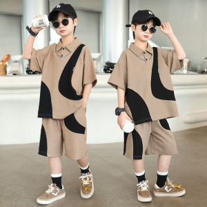 120-170CM Terno Set Summer Kids Boys Color-block Polo Shirt Set Middle-big Kids Short-sleeve T-shirt Shorts Casual Sports Two-piece Set