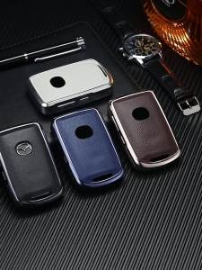 SDSgLeather Metal Car Remote Key Case Cover Shell Fob For Mazda 3 6 Cx30 MX30 Cx9 x9 Cx5 x5 Cx8 MX5 ss30 Holder Fob AccessoriesHJO