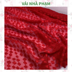 VẢI VOAN ÉP HOẠ TIẾT Ô NHỎ ĐỎ HUYẾT-KHỔ 1.5M - VẢI NHÀ PHẠM