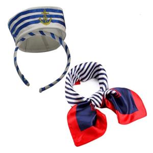 Sailor Hat Adult Halloween Sailor Hats & Stockings & Stripe Scarf Set Teenagers Male Woman Halloween Cosplay Costume