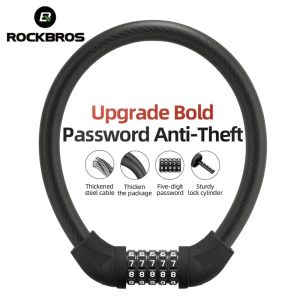 ROCKBROS 87CM Bike Lock Steel Five-digit Code Anti-theft 1.72CM Bold Cable Password Lock PVC Wrapped Lock MTB Road Accessories