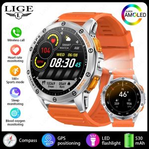LIGE New Smart Watch Men LED Flashlight Compass Watch 530mAh Battery Sport Fitness Bracelet Bluetooth Call AMOLED Smartwatch
