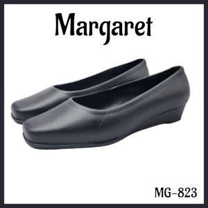 Margaret New York Elegant Black PU Leather Wedge Heels with Square Toe and Non-Slip Sole for Ladies