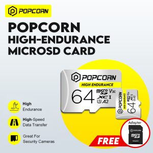 Popcorn Micro SD-Memory-Card + Adapter 64GB microSDXC 100MB/s Full HD & 4K UHD UHS-I U3 A2 V30 Expanded Storage for Android Smartphones Tablets Nintendo-Switch