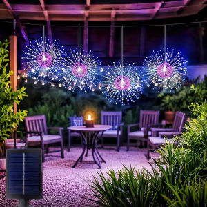 Upgrade 4in1 Hanging Solar Outdoor Waterproof Fireworks Lights 240LED Hanging String 8 Modes Fairy Lights Garden Patio Decor