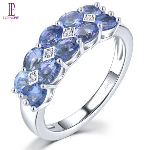 Lohaspie Jewelry Genuine 1.6 Carats Solid Sterling Silver 925 Ring Original Natural Tanzanite Aquamarine Rhodolite Garnet Ring Aquamarine Ring For Women Silver 925 Jewelry