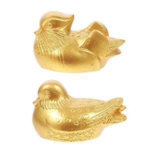 Sepasang Bebek Mandarin Feng Shui Pajangan Bebek Emas Mandarin Patung Elegan Modern Love