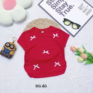 Áo thun bé gái áo bé gái phối nơ xinh xắn thun cotton 4 chiều mềm đẹp co giãn tốt cho bé 10-38kg