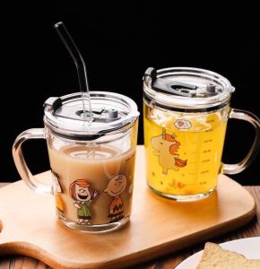 [HCM]Cốc Ly thủy tinh kèm ống hút silicon có chia vạch dung tích tiện dụng 400ml