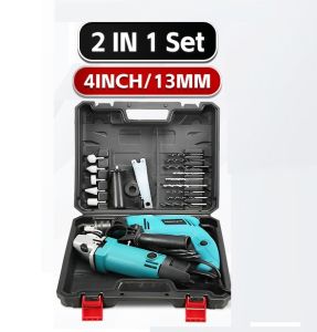 Mesin Gerinda Tangan & Mesin Bor Listrik 13mm Set Gerinda & Bor 2in1 400W/500W 12000rpm/2600rpm Paket Lengkap Free Koper Aksesoris Standar - Besi