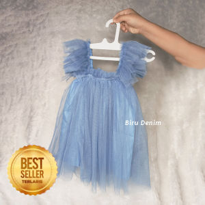 Elsa Frozen Dress Anak 1 Tahun Baju Warna Biru Muda Model Korean Style Gemas Terbaru 2023 Dress Bayi 6 12 Bulan Baby Blue Color Soft Macaron Bahan Tile Tulle KA168