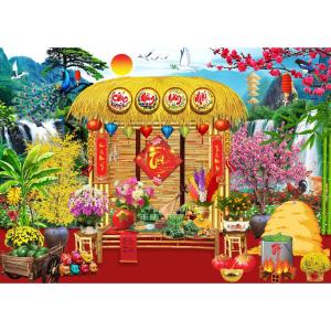 Tranh Vải Trang Trí Phông Nền Ngày Tết Trung Thu tranh trang trí Lễ Tết 2026 DECOR trường học văn phòng cỡ lớn 4M TET15- BEEKIDS