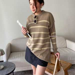 Maudy Sweater Rajut Garis Garis Knit Korean Style Atasan Rajut Wanita