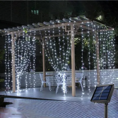 kangle【💥50% Off】ม่านไฟพลังงานแสงอาทิตย์ LED กลางแจ้งกันน้ำ Fairy Light 300LED ตกแต่งพวงมาลัยไฟราวนางฟ้าคริสต์มาส