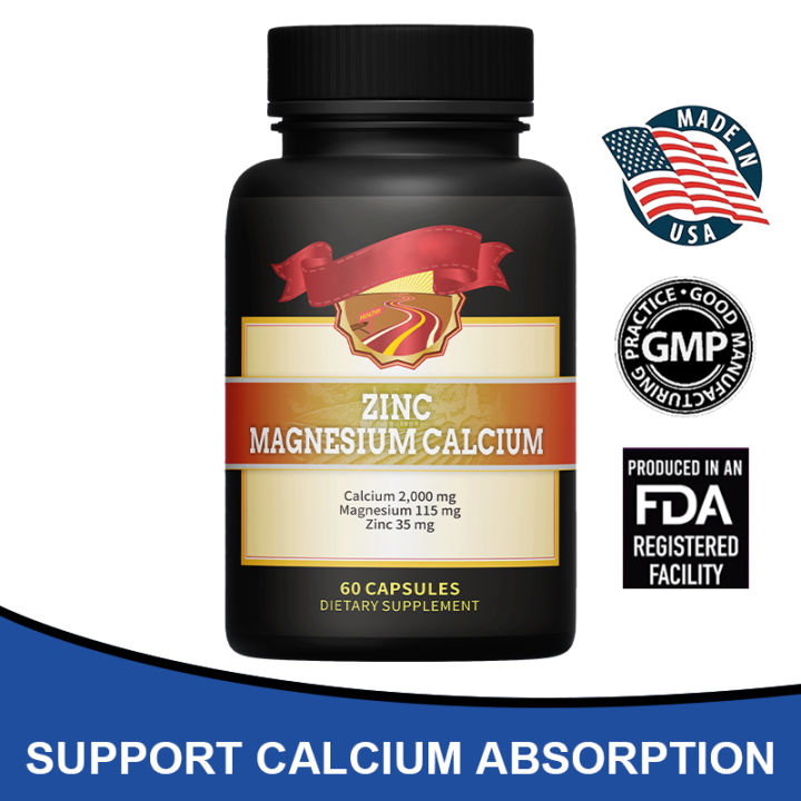 Zinc 50 mg Calcium 2000 mg Magnesium 115 mg Supports bone health and heart health Improves