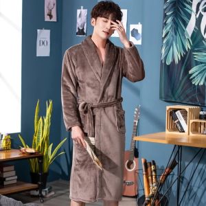 Sacesr Couple Bathrobes Flannel Nightgowns Autumn Winter White Bath Robes for Women Long Coral Fleece Morning Gowns Mens Pajamas 9T1N6