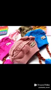 Topi Kupluk Rajut Bayi Perempuan Model Pompom Kepang Pita