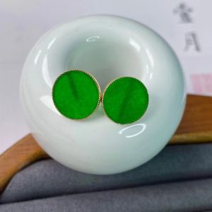 Montagne Jewelry Burma Jade Stud Earrings 18k Pure Gold Earring Elegant Design Fine Jewellery Natural Grade A 11mm Jadeite Earrings