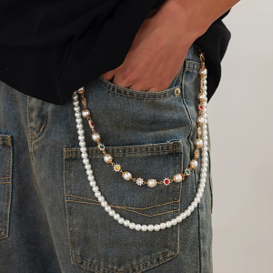 Multilayered Pants Chain Punk Artificial Pearls Flower Jeans Chain Decorative Hiphop Waist Chain 2000s Waist Body