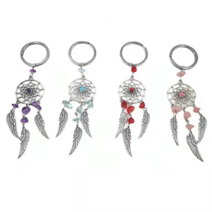 Bohemian Dreamcatcher móc khóa hợp kim đá tự nhiên cánh tua Keyring cho nam nữ móc khóa túi quà tặng cho tiệc phụ kiện