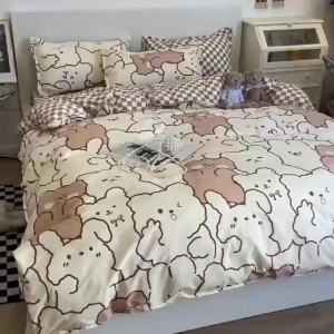 Sunnysunny 4 in 1 bedding set cute pattern sheets set with pillowcase fitted bedsheet quilt cover comforter cover single Queen King Size