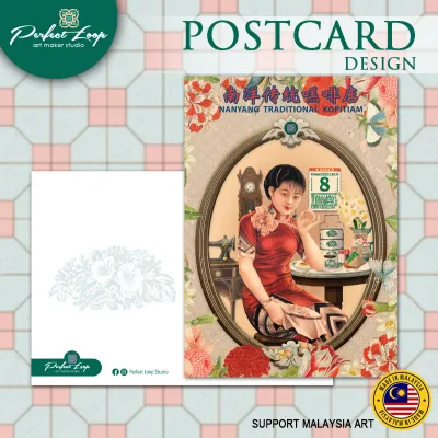 Postcard Design Asian Vintage Heritage Food street Culture Concept (BUY 10 FREE 1)