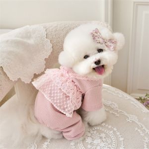 AINACHU Waffle Lace Pet Spring Summer Jumpsuit Lace Camisole Breathable Dog Pajamas Fashion Soft Pet Four Legged Coat Puppy