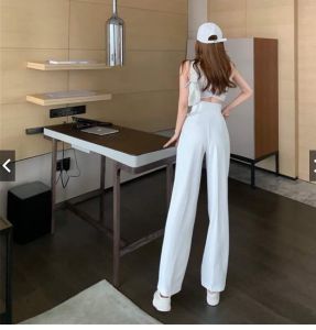 Cạp cao 8cm Quần Ống Rộng Nữ 3 Khuy Chất Liệu Vải Tuyết Mưa nhập khẩu Dài Quần 102cm Có Bigsize 102KG..