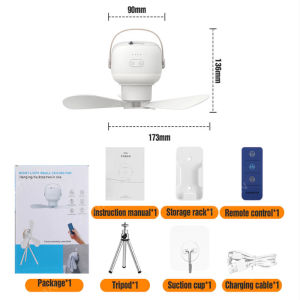 Ceiling Fan with Light Electric Fan Rechargeable Portable Outdoor Lamp Fan Household Hanging Fan with Remote Control