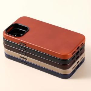Crazy Horse Genuine Leather Series Phone Case for 14 13 12 Pro Max 14 15Pro With Magnetizing Function Cover for 15ProMax