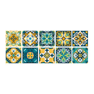 10pcs/set Mandala Style Crystal Hard Tiles Ceramics Wall Sticker Kitchen Wardrobe Home Decor Art Mural Peel & Stick Wall Decals