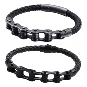 Men Braided Leather Bracelet Punk Bicycles Mechanical Chain Bracelet Single Layer Cuff-link Bracelet Fashion