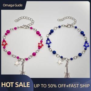 Omaga New Trendy Y2K Couple Bracelets For Women Girl Hollow Pentagram Guitar Pendant Beaded Bracelet Friends Jewelry Gift