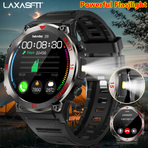 LAXASFIT New Military Smartwatch for Men 360*360 HD Screen Fitness Watch LED Flashlight Sports Smartwatch for Android iOS