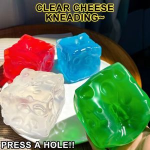 PRINCER Super Soft Cheese Squishy Toy Square Coconut Oil Cheese Cube Ball Transparent Pinch Sensory Fidget Ball Desk Toy