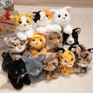 Cuddly Lifelike Kitten Plush Toys Soft Stuffed Lying Prone Siamese Cat Warm Cozy Children Companion Pet Cats Doll Pretty Gift