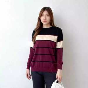 Amanda Sweater Blouse Atasan Rajut Wanita Oversize Knit Stripe