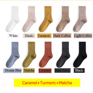 [ส่งเร็วพิเศษ!] ถุงเท้าข้อยาวผู้หญิง ถุงเท้ายาวกลางผู้หญิง สไตล์ญี่ปุ่นย้อนยุค สีทึบ สไตล์เกาหลี ถุงเท้าซ้อน รุ่น LA353