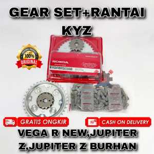 GEAR SET+RANTAI HONDA KYZ BUAT MOTOR VEGA R NEW JUPITER Z JUITER Z BURHAN ASLI ORIGINAL HONDA AHM