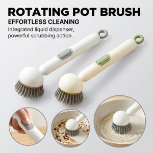 Pot Pan Silicone Cleaning Brush Rotatable Long Handle for Dish Wash