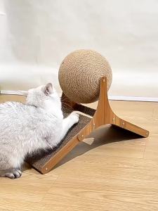 Cat Graing Board Wooden Cat Climbing Frame Vertical Scratch Resistant Cat Toy Rotating Sisal Rope Cat Graing Ball Cat Tower