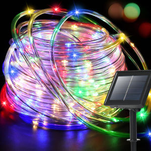 AIMO LED Solar Rope Lights Outdoor Solar String Lights Indoor Waterproof Solar Powered Trampoline Light Clear Tube Pool Light for Camping Fence Yard Walkway Path Garden Outside Decor