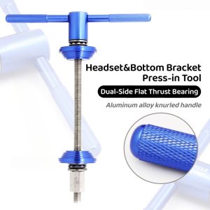 2-in-1 Headset & Bottom Bracket Press Tool CNC Aluminum Alloy Dual Bearings Stainless Steel Rod BB Multi-Size Compatible Bottom Bracket Removal Tool Headset Installation
