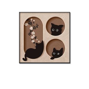 Tranh Treo Tường 3D Ổ Mèo Xinh Xắn - Tranh Canvas Vuông Chủ Đề Động Vật Đáng Yêu NN026