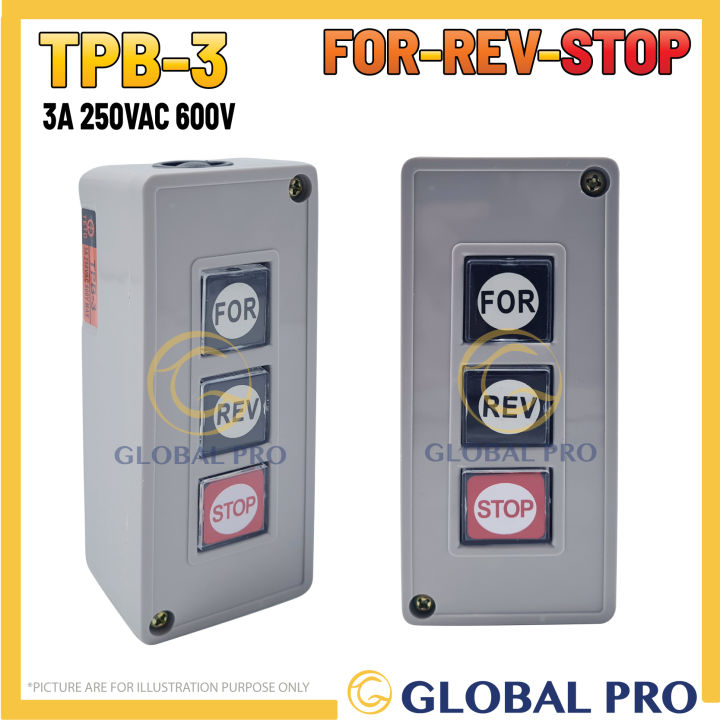 TPB3 FORREVSTOP Forward Reverse Stop 3P Momentary Push Button Control Switch 3A 250VAC 600V