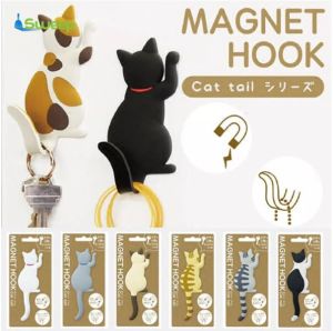 Cat Shape Magnetic Wall Mount Keys Hook Fridge Magnet Hanging Hook Door Decor